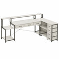 Schreibtisch – 200 × 146 cm, mit LED-Beleuchtung, mit Schubladen, für Schlafzimmer und Büro