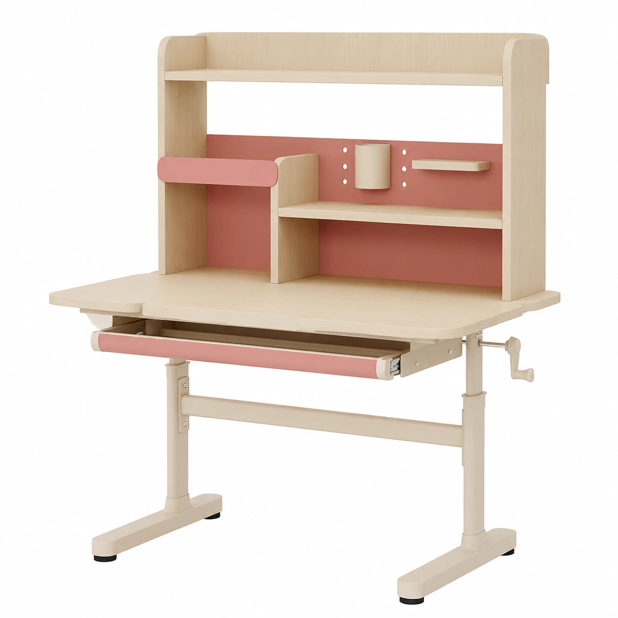 Schreibtisch – 74 cm, höhenverstellbar, mit Schubladen, Rosa
