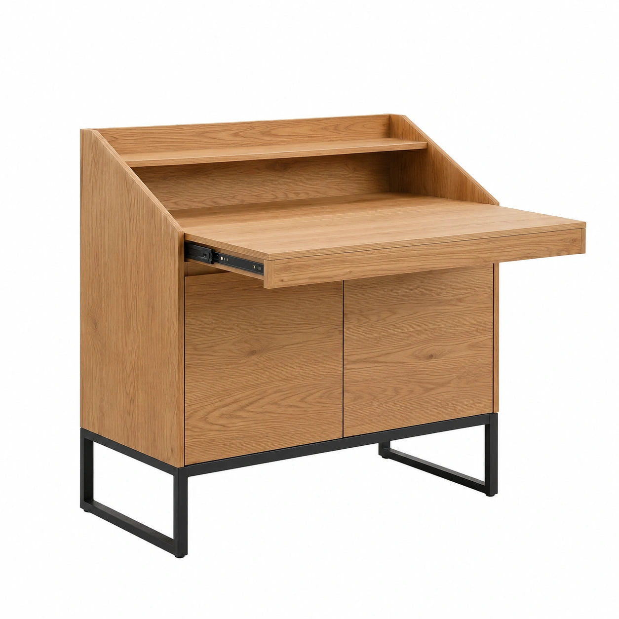 Schreibtisch – 100 cm, rechteckige Form, ausziehbar, mit Stauraum, aus MDF und Eichenholz