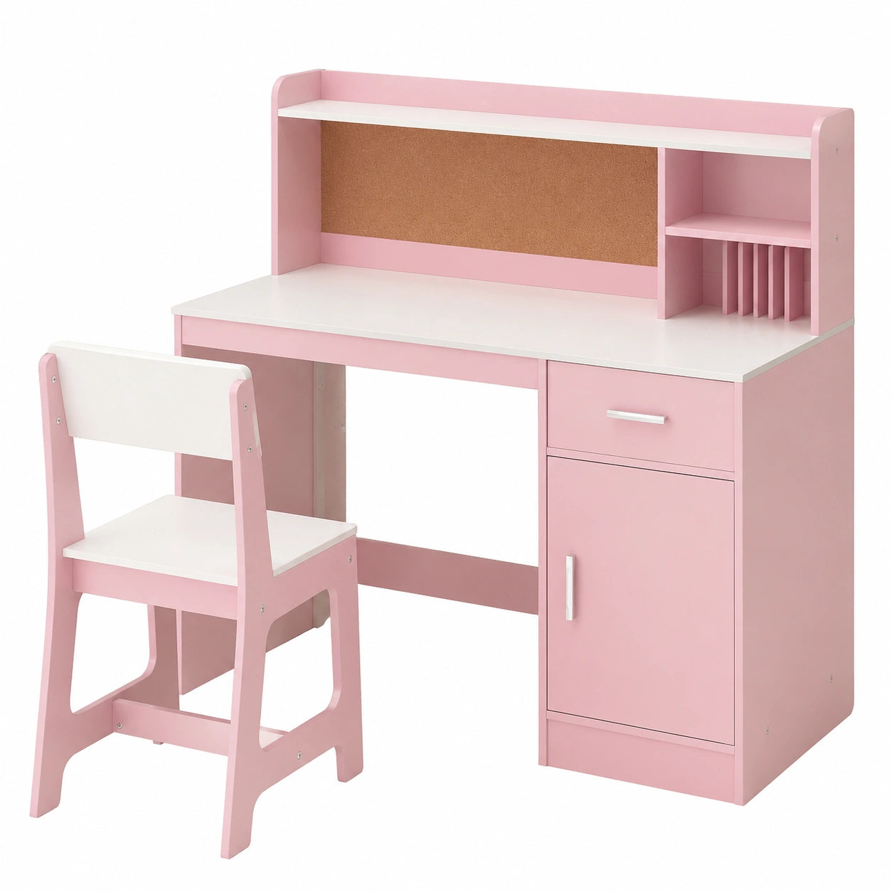 Schreibtisch – mit Schubladen, aus Holz, Rosa